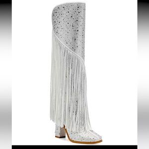 From Jessica Simpson, the Asire Rhinestone Western Fringe Boots feature